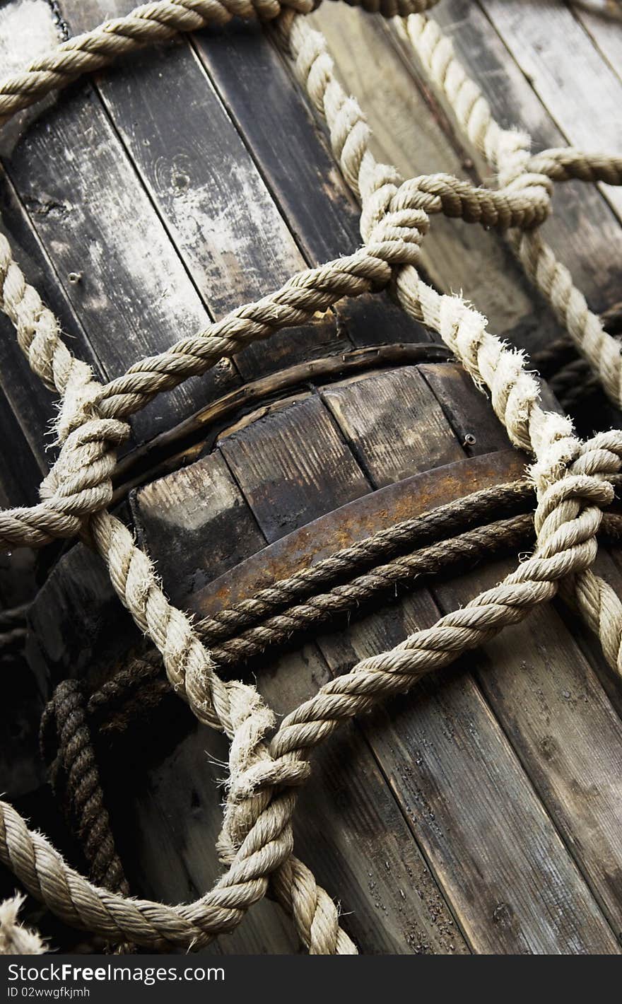 Close up of rope on wooden post. Close up of rope on wooden post