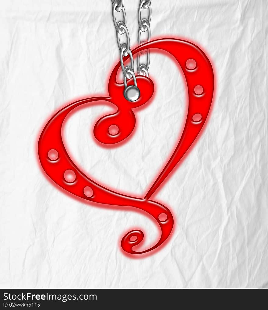 Red heart on a chain as a key fob. Red heart on a chain as a key fob