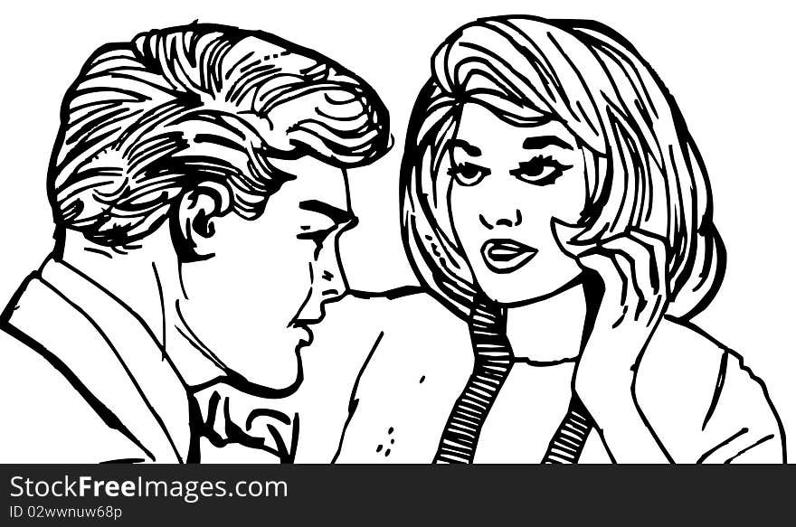 Illustration of couple of lovers, drawn with old comic style