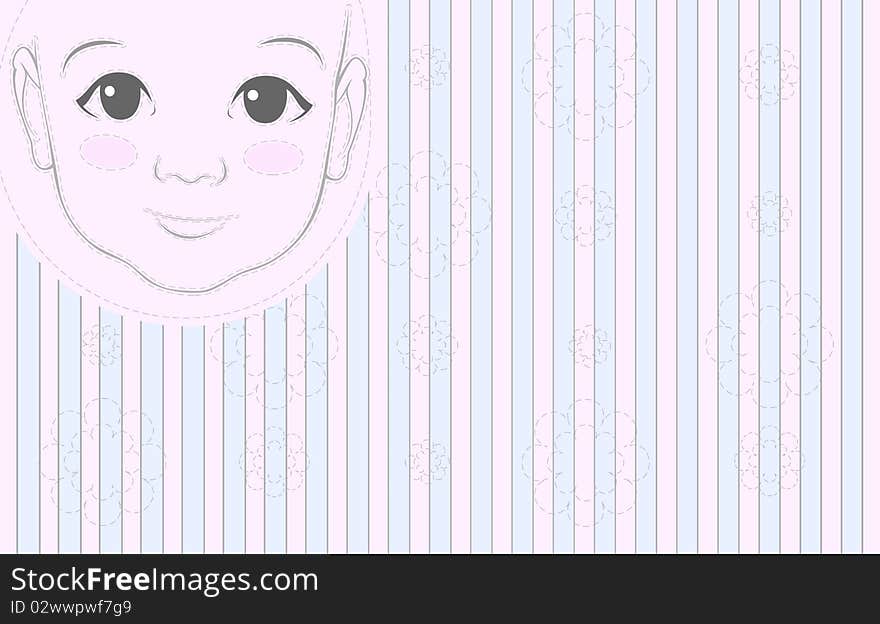 Baby portrait.Pink and blue stripes background. Raster image. Baby portrait.Pink and blue stripes background. Raster image.