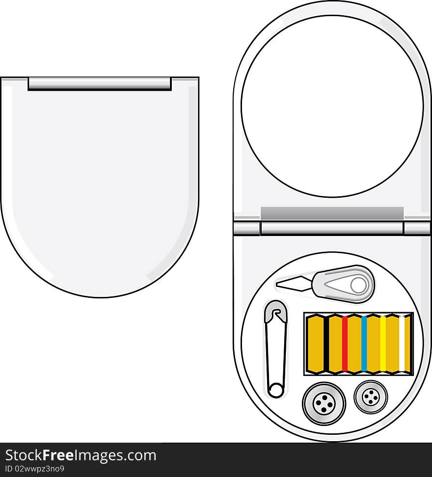 Drawing with copy space of a sewing kit. Drawing with copy space of a sewing kit