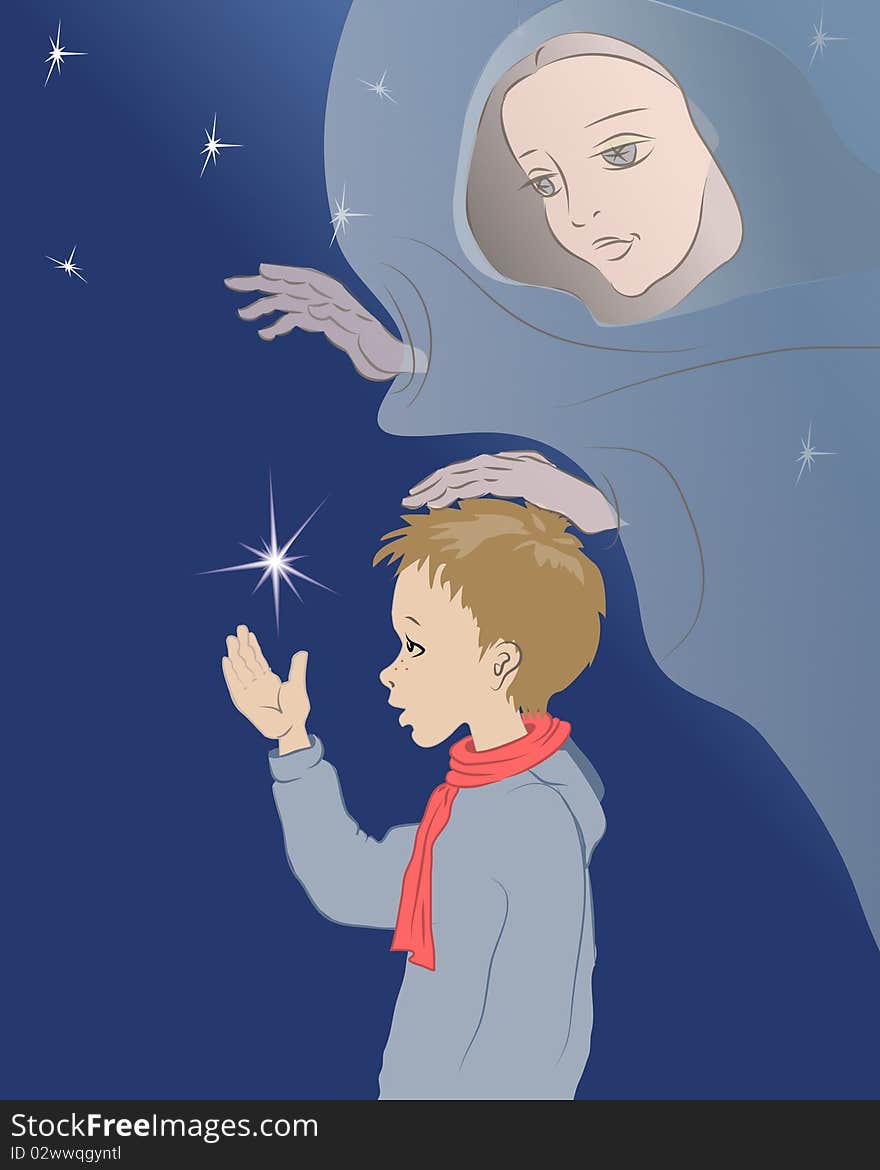 Boy and his guardian angel with a star Christmas. Boy and his guardian angel with a star Christmas