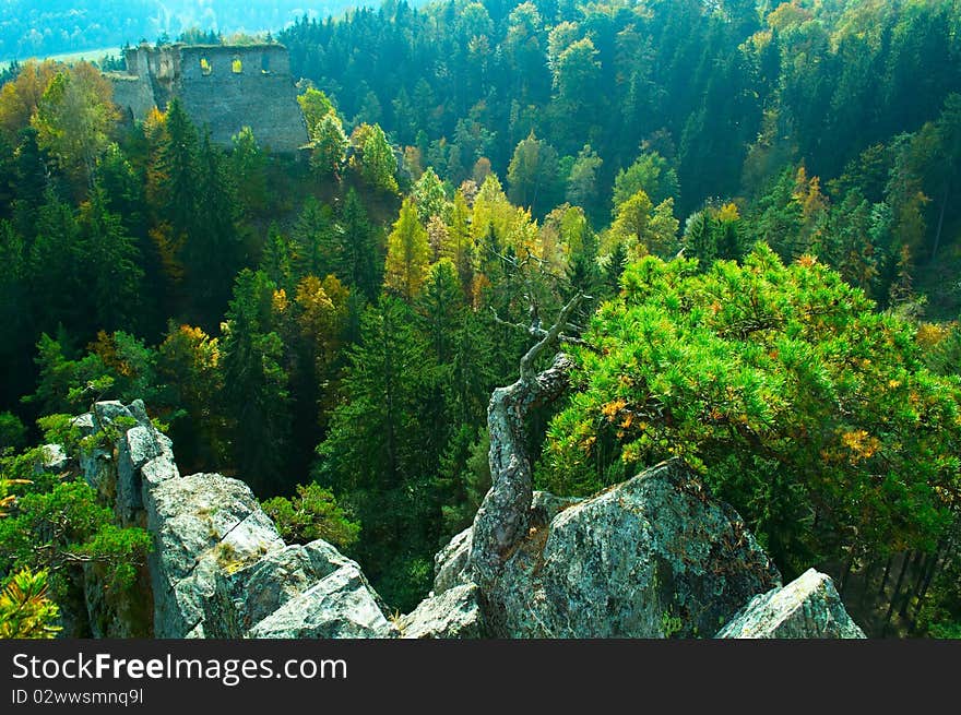 Ruin of castle on autumn