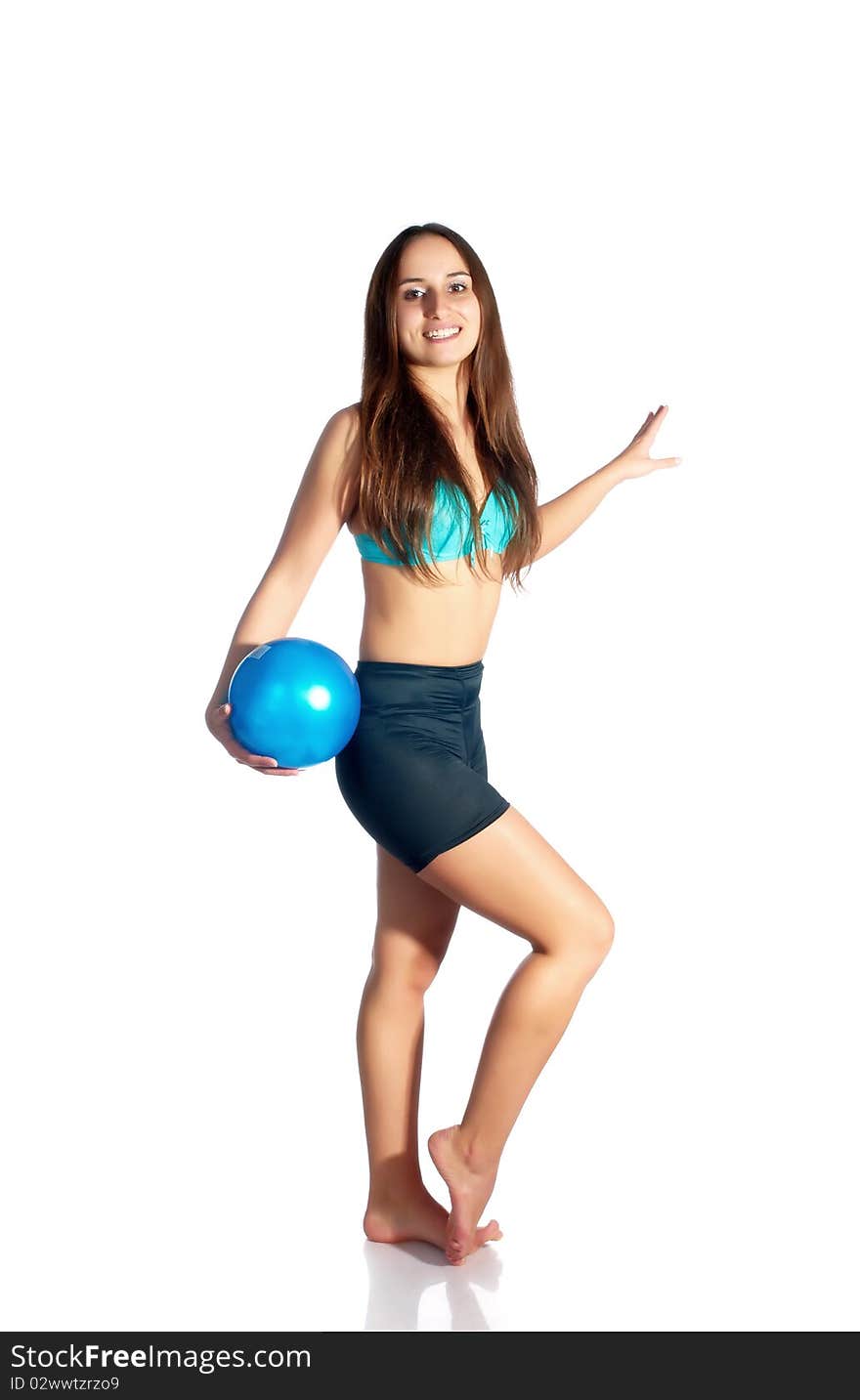 Gymnast with the ball isolated on a white background