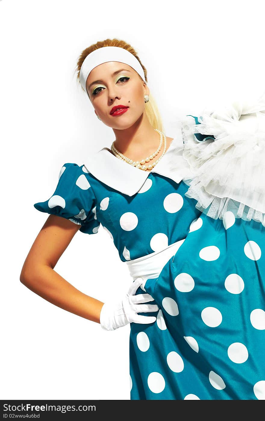 Beautiful lady in a polka dot dress