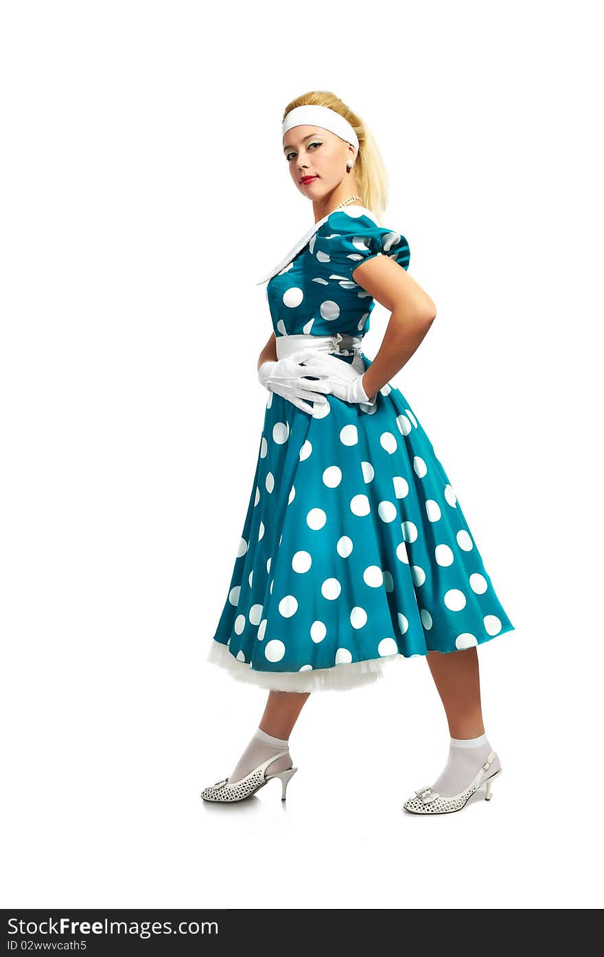 Beautiful lady in a polka dot dress