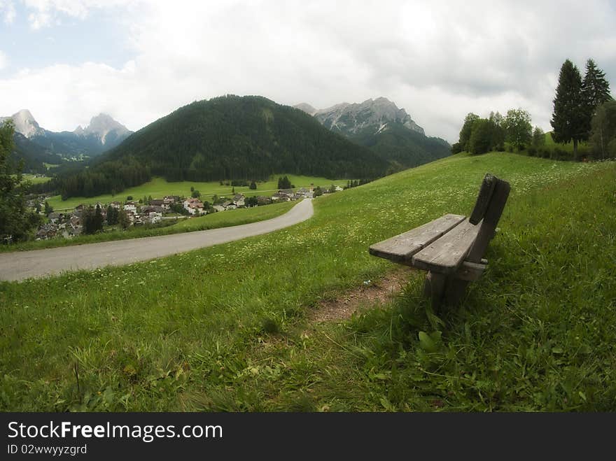 Bench on Dolomites, Italy