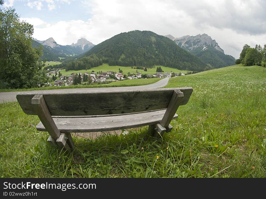 Bench on the Dolomites Mountains, Northern Italy. Bench on the Dolomites Mountains, Northern Italy