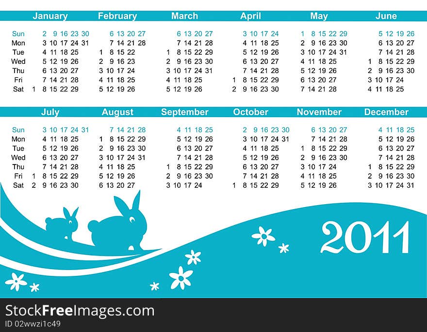 2011 calendar (starts Sunday)