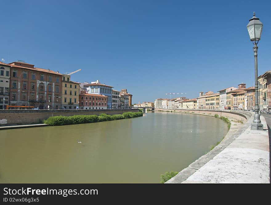 Detail of Lungarni in Pisa, Italy