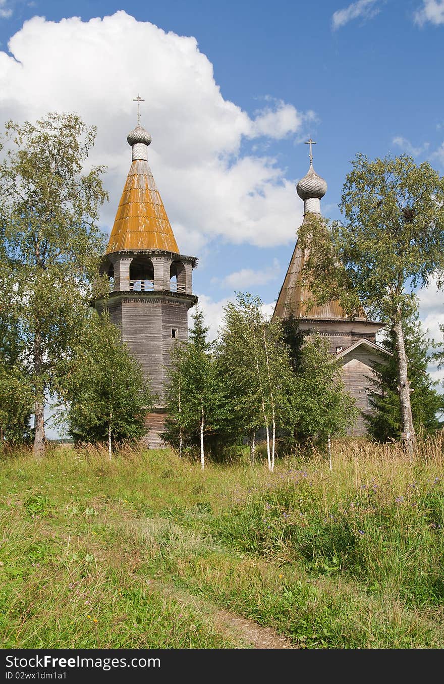 Ancient wooden church near Kargopol, North Russia. Ancient wooden church near Kargopol, North Russia