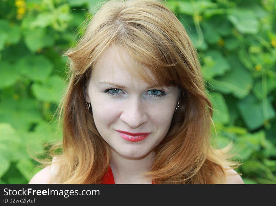 The Beautiful Girl On A Green Background