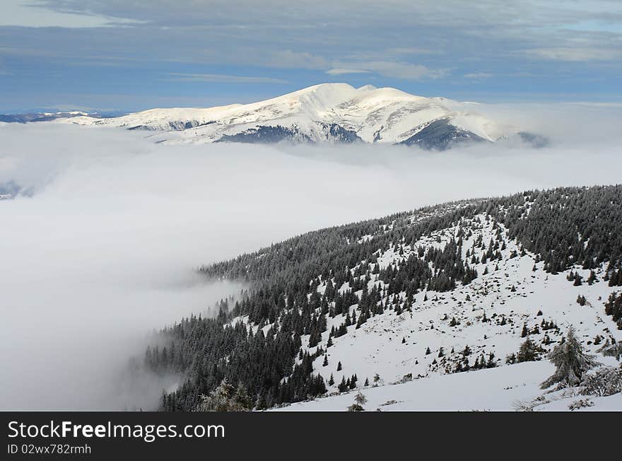 A frosty day is in mountains. A frosty day is in mountains