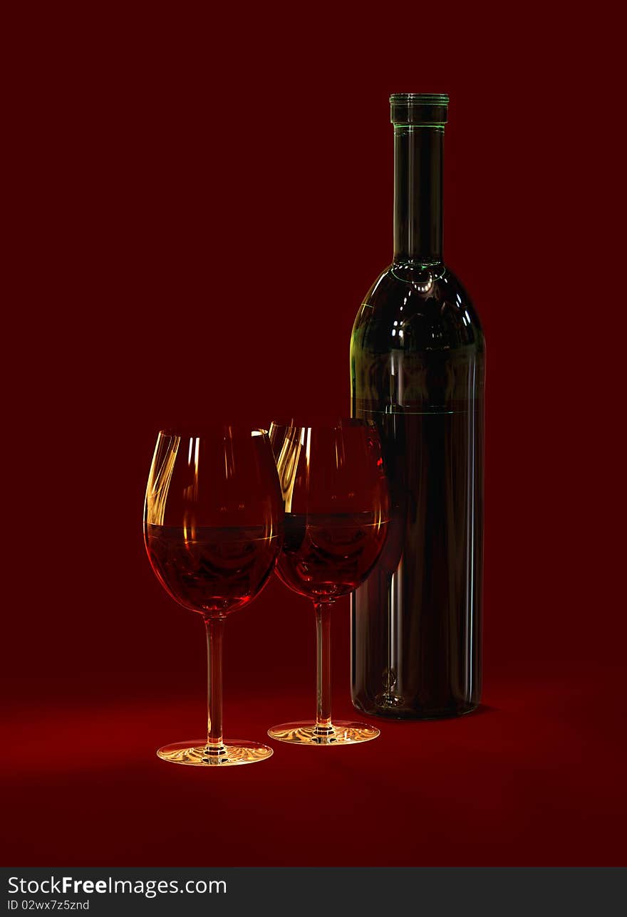 Two glasses with red wine for celebration of holiday. Two glasses with red wine for celebration of holiday