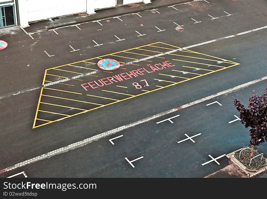 Marked parking lot for fire brigade