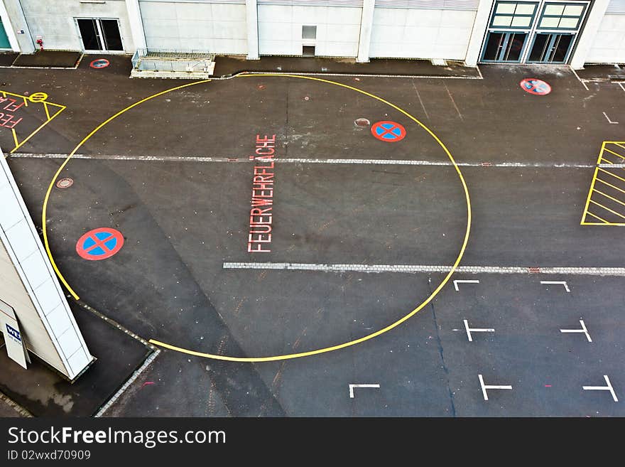 Marked parking lot for fire brigade