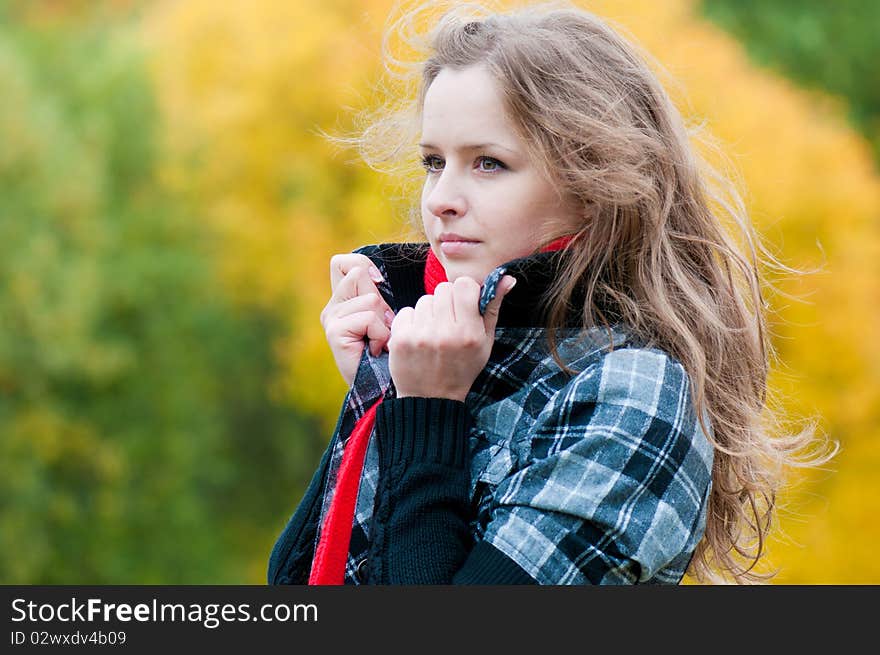 Attractive girl in a wool jacket. Attractive girl in a wool jacket