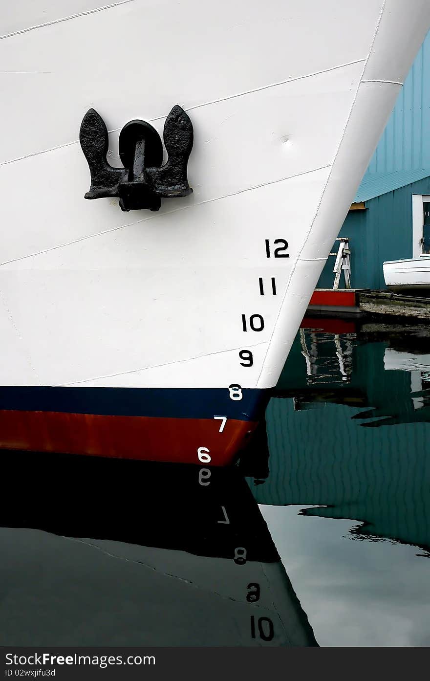 View of a ship's bow and anchor. View of a ship's bow and anchor