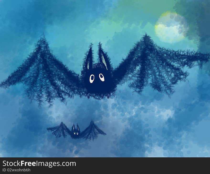 Amusing flying bat, digital picture. Amusing flying bat, digital picture