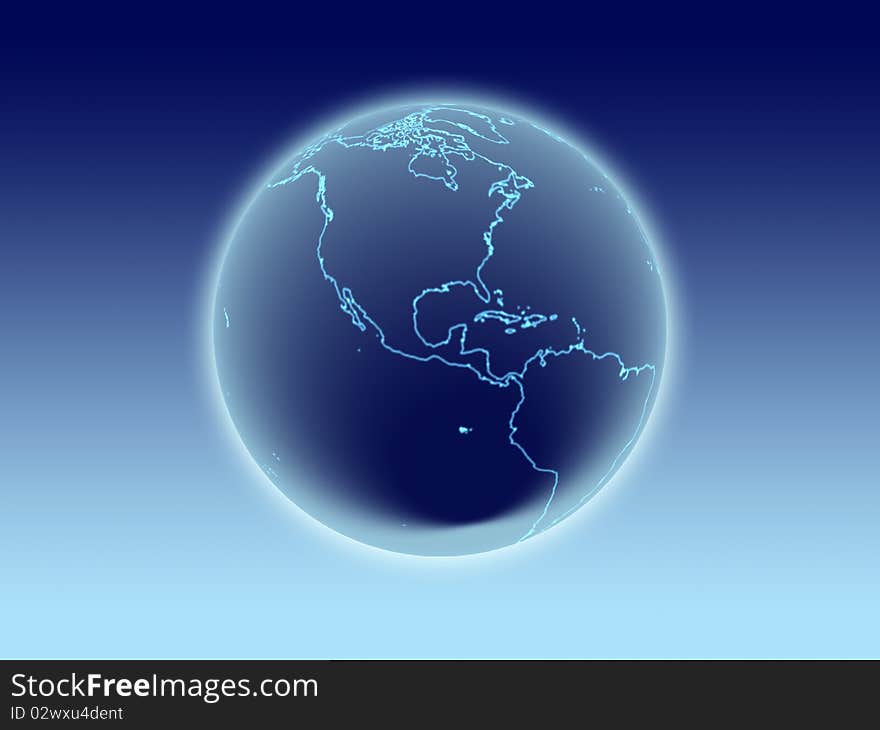 Earth in dark with light map contour. Earth in dark with light map contour