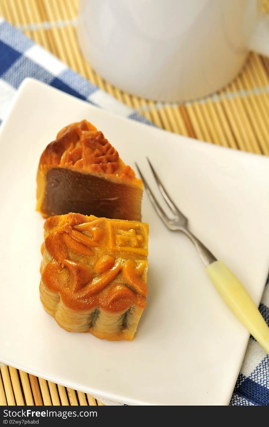 Small piece of Chinese style cake for dessert or snack. Small piece of Chinese style cake for dessert or snack.