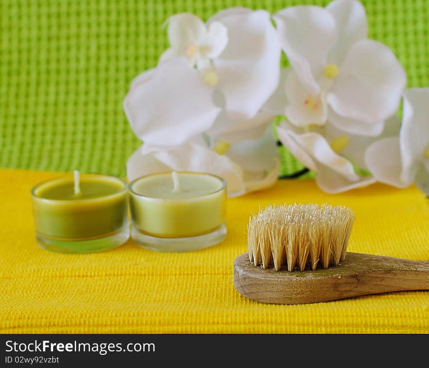 Essential oil and flower in health spa for spa treatment.