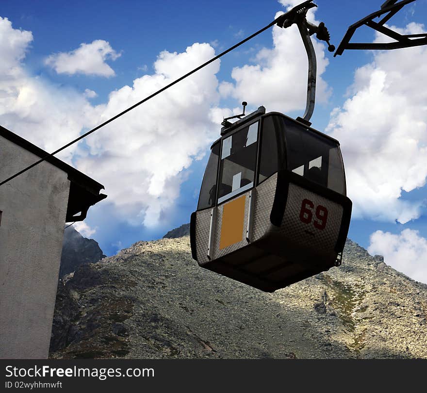 Cable car on a ski resort during summer