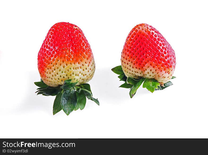 Red strawberry fruit on white background