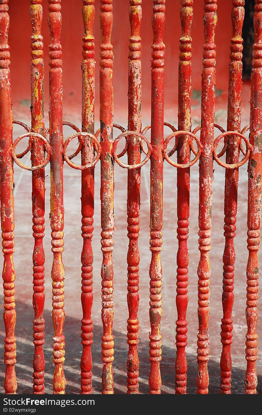 Close up of old red gate at the temple