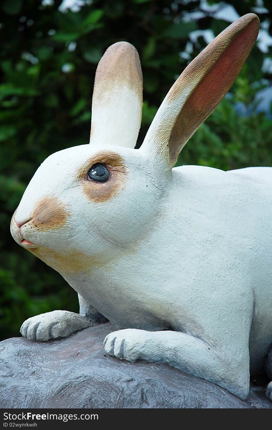 Close up of engraved stone rabbit