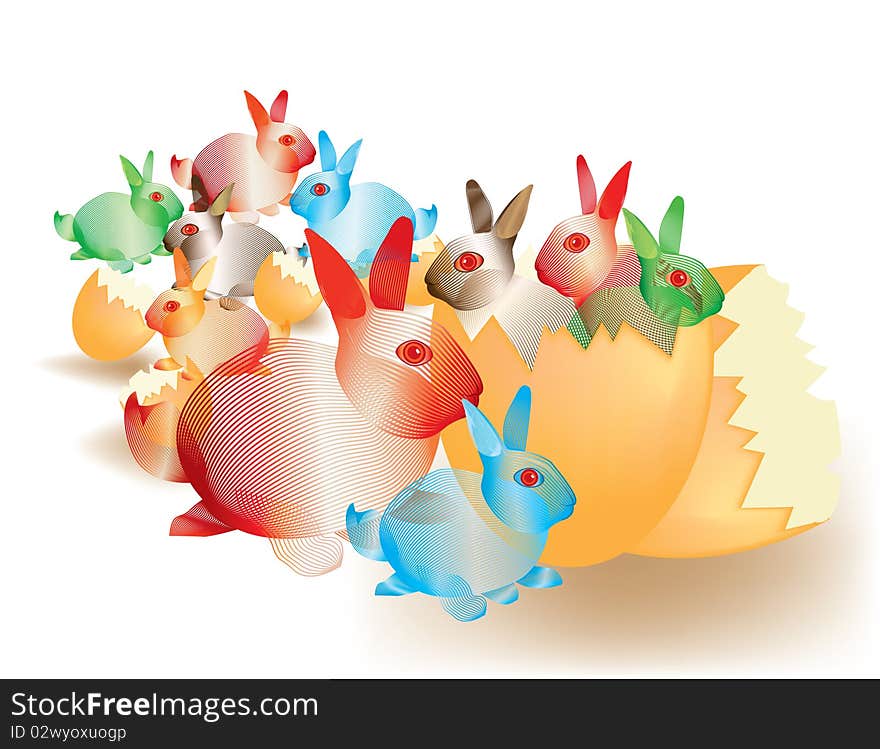 Colorful abstract Easter bunnies