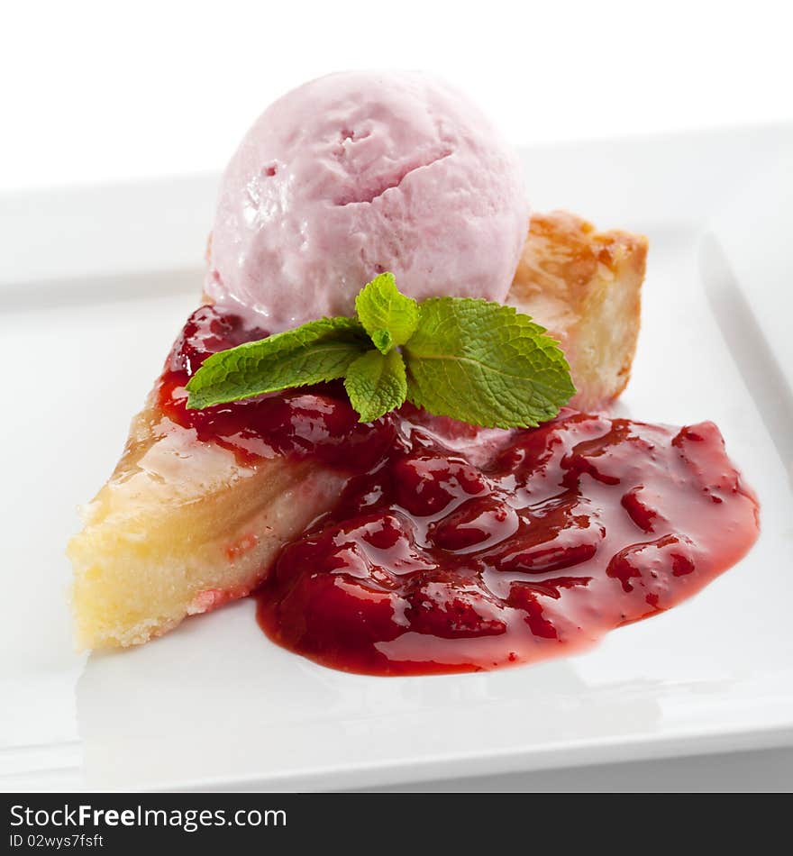 Dessert - Pear Cake with Berries Ice Cream and Jam. Dessert - Pear Cake with Berries Ice Cream and Jam