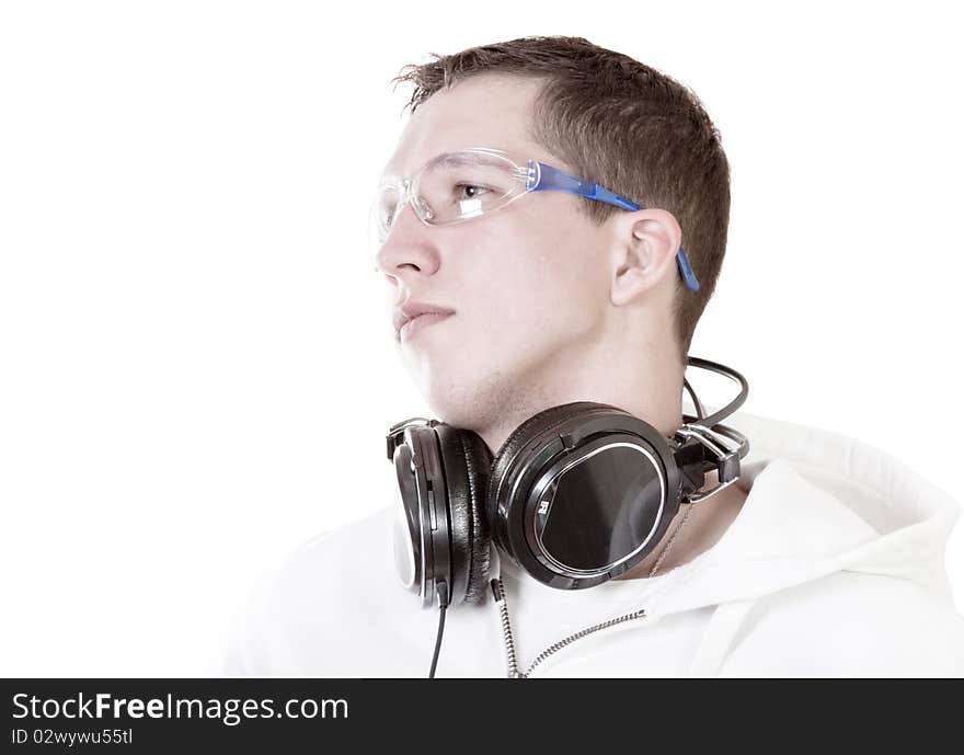 DJ portrait over white background