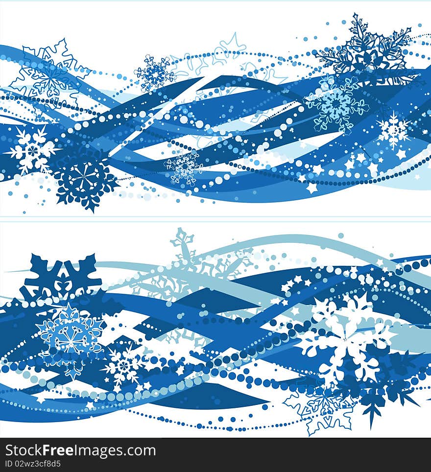 Two christmas compositions with blue snowflakes. Two christmas compositions with blue snowflakes