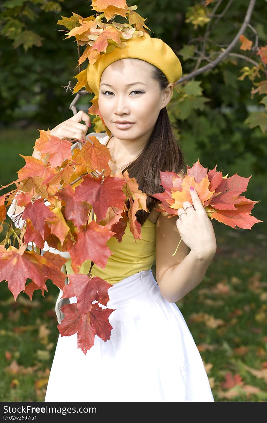 Girl walking in autumn park. Girl walking in autumn park