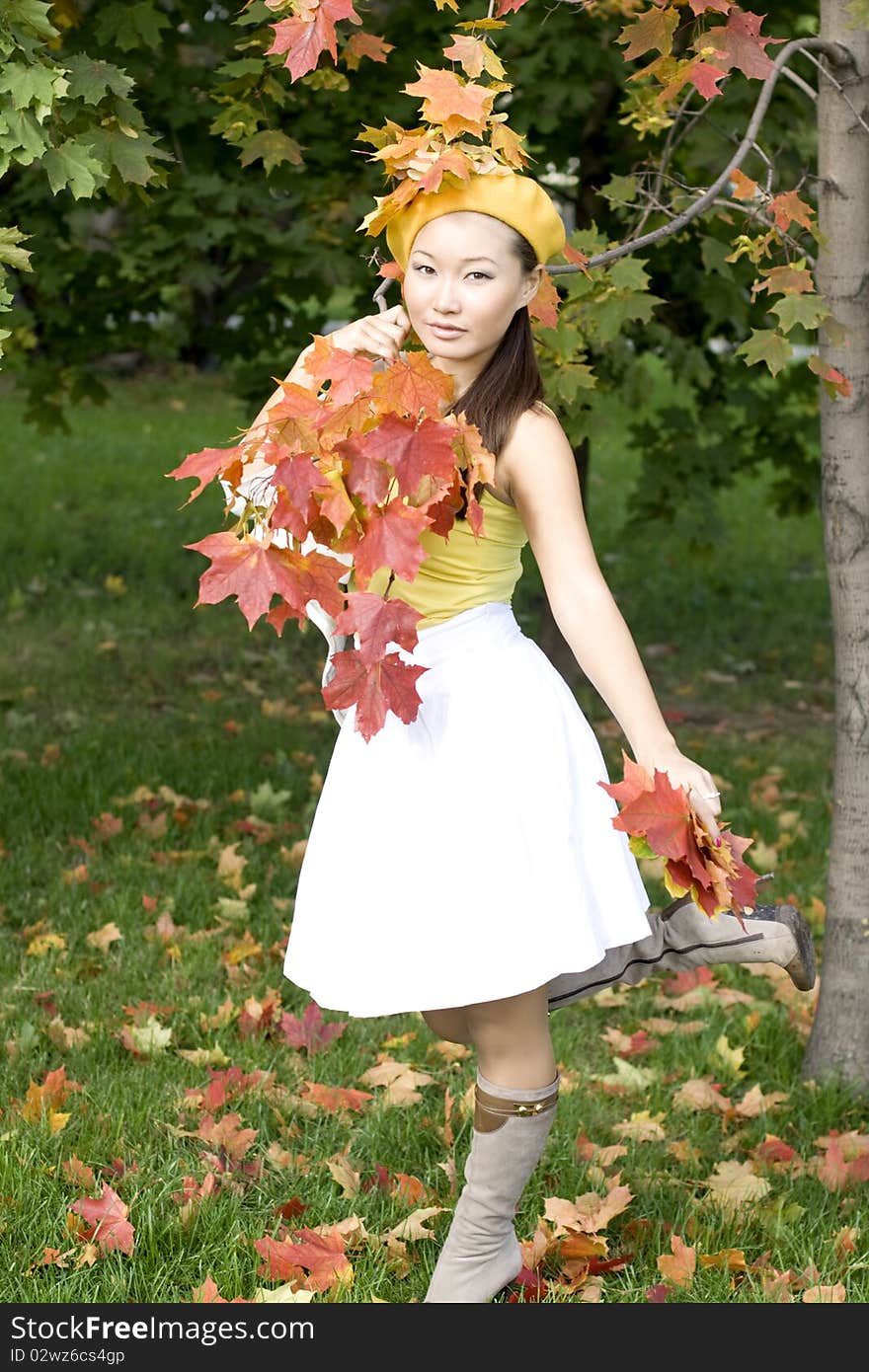 Girl walking in autumn park. Girl walking in autumn park