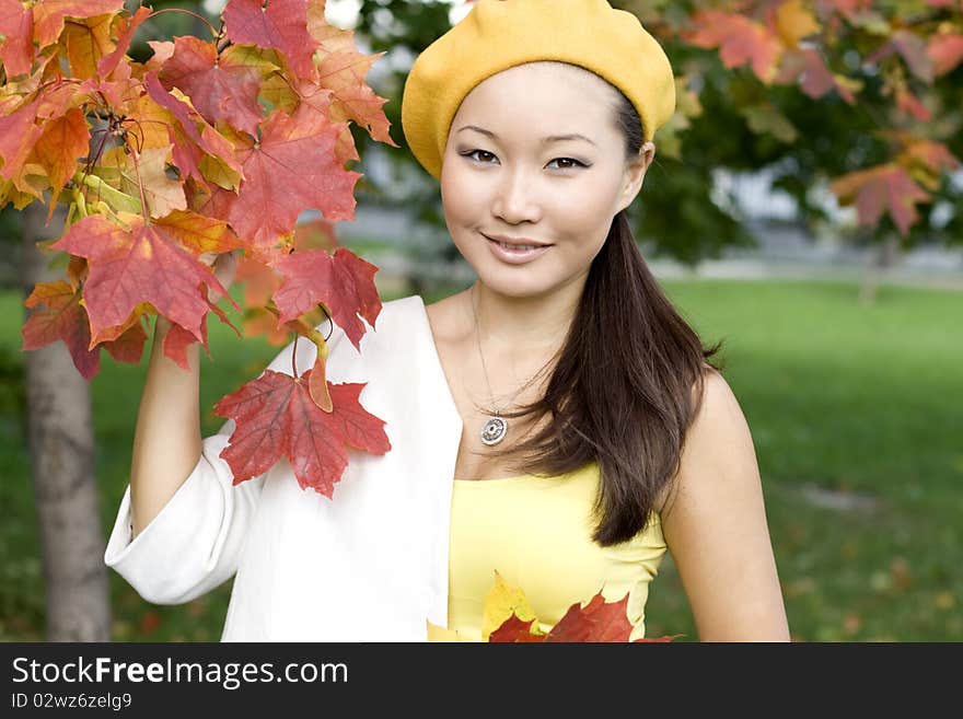 Girl walking in autumn park. Girl walking in autumn park