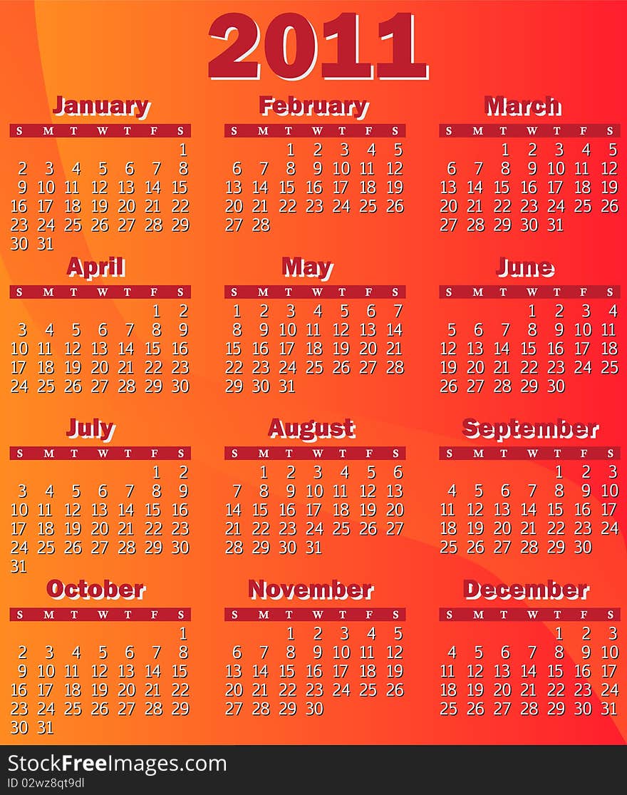 Red and orange calendar for 2011