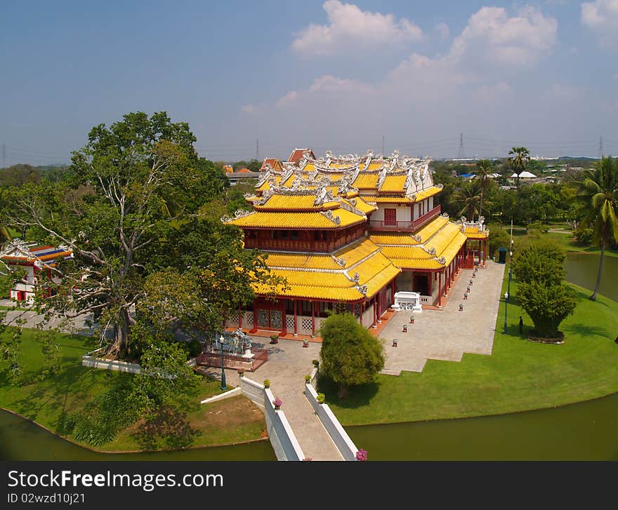 Ancient building at Bang pa in palace Ayuthaya Thailand