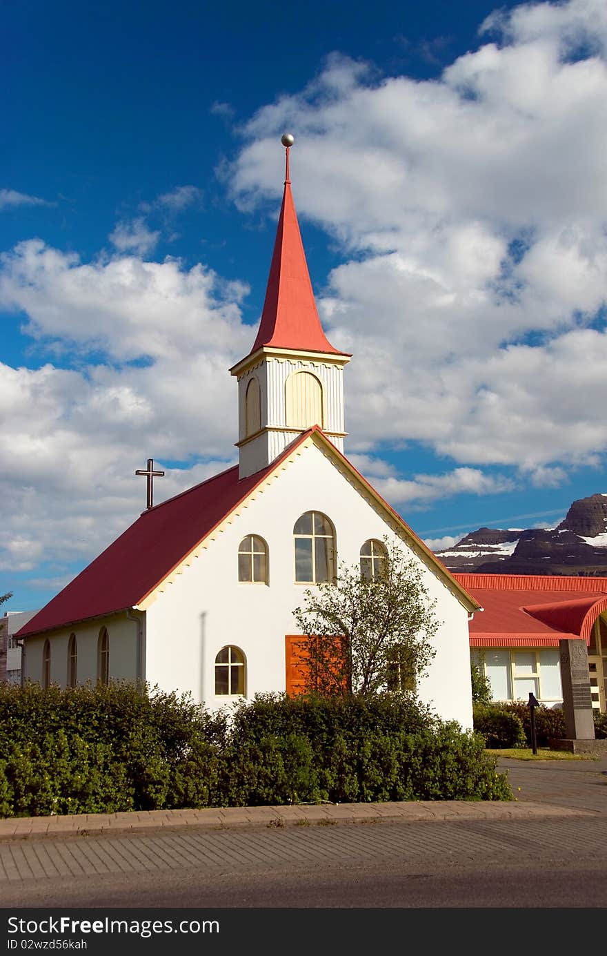 Colored church in the country in Iceland. Colored church in the country in Iceland