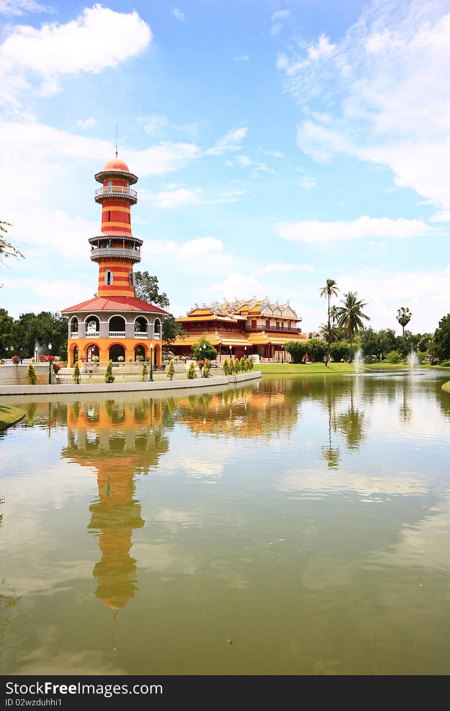 Watchtower and Chinese temple in Bang Pa In Royal Palace