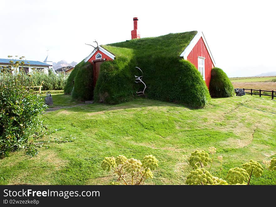 Iceland  hairy house with grass on the walls and roof. Iceland  hairy house with grass on the walls and roof