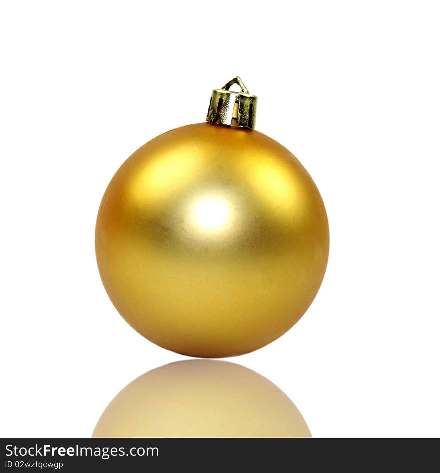 Studio photo of Christmas golden glass ball isolated on white background. Studio photo of Christmas golden glass ball isolated on white background