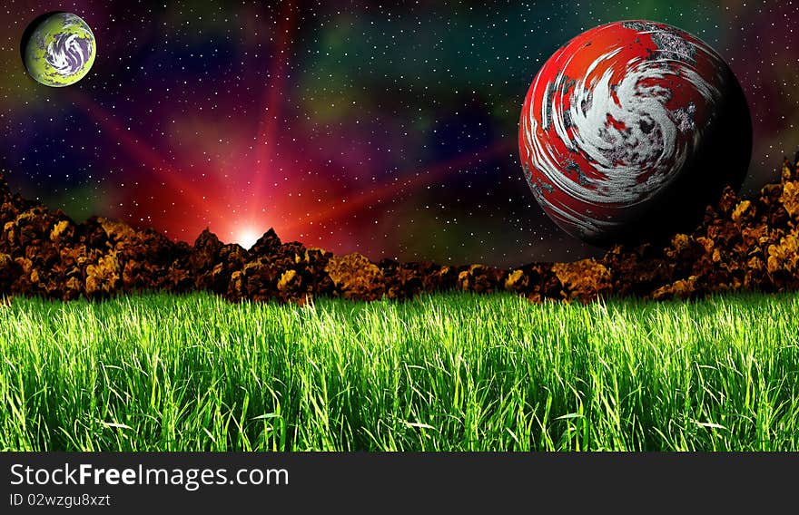 Very bright and colorful space landscape