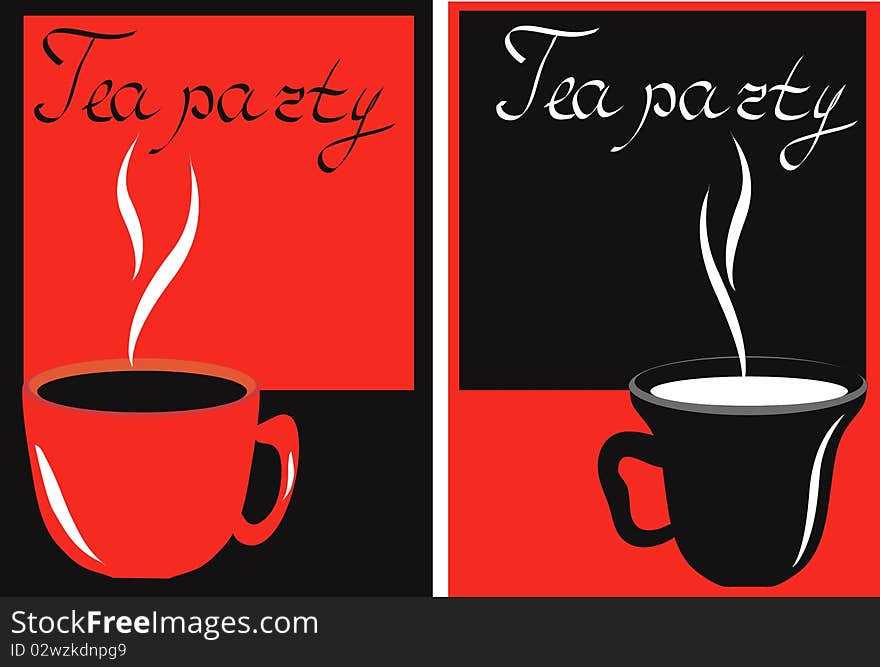 Abstraction with cups of tea,red-black colors. Abstraction with cups of tea,red-black colors.