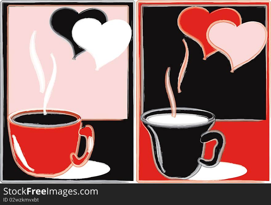 Abstraction with cups of tea and hearts. Abstraction with cups of tea and hearts.