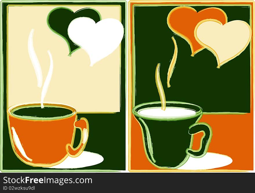 Abstraction with cups of tea and hearts. Abstraction with cups of tea and hearts.