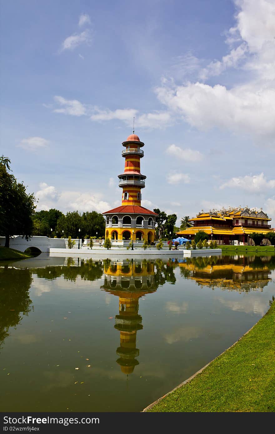 Bang Pa-in Palace Ayutthaya Thailand, the Tower against the backdrop of the sky.