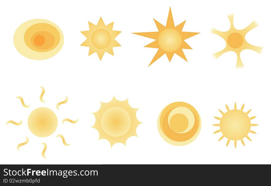 Eight different designs of the sun. Eight different designs of the sun