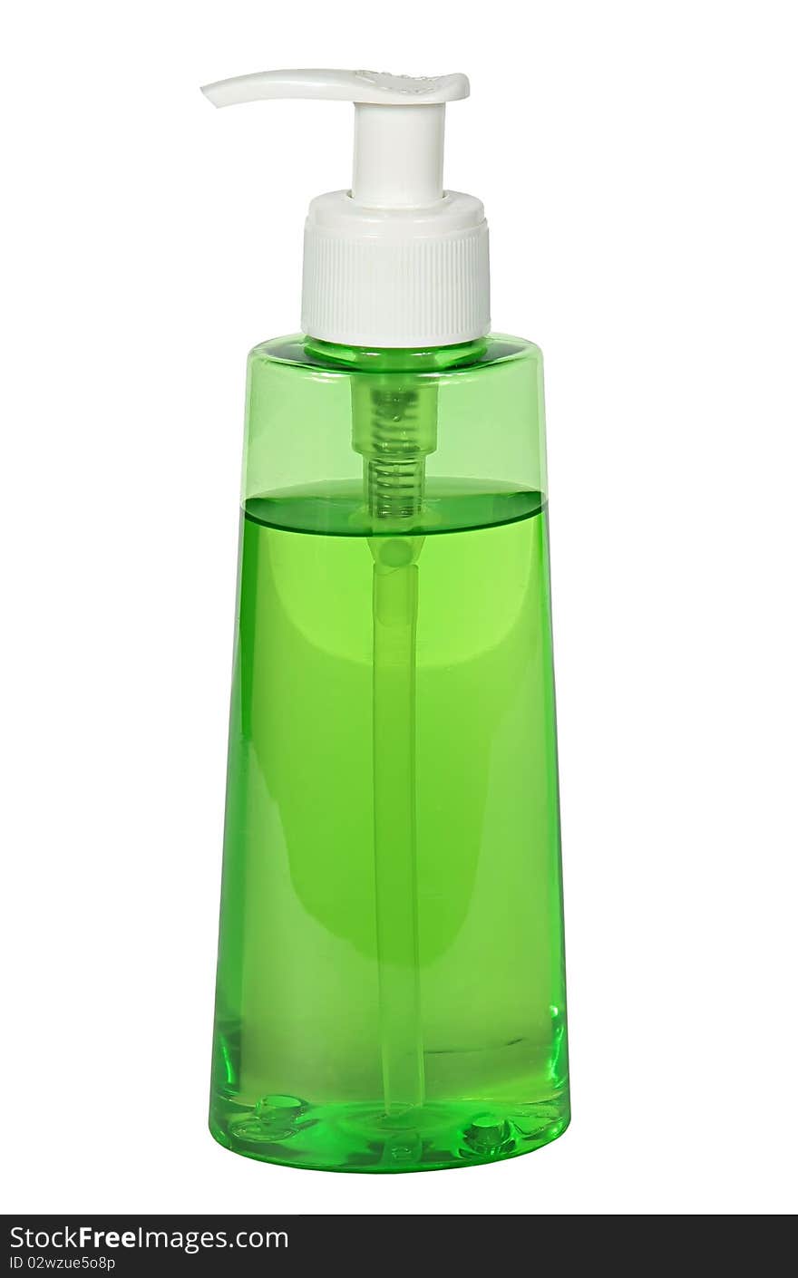 One green plastic a bottle isolated on a white background